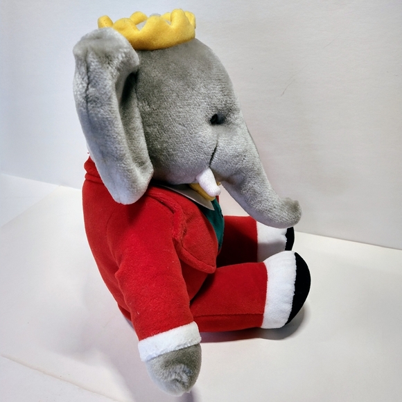 Vintage 1988 Gund King BABAR Elephant 13” Plush Stuffed Animal Red Velvet Suit - Picture 10 of 12